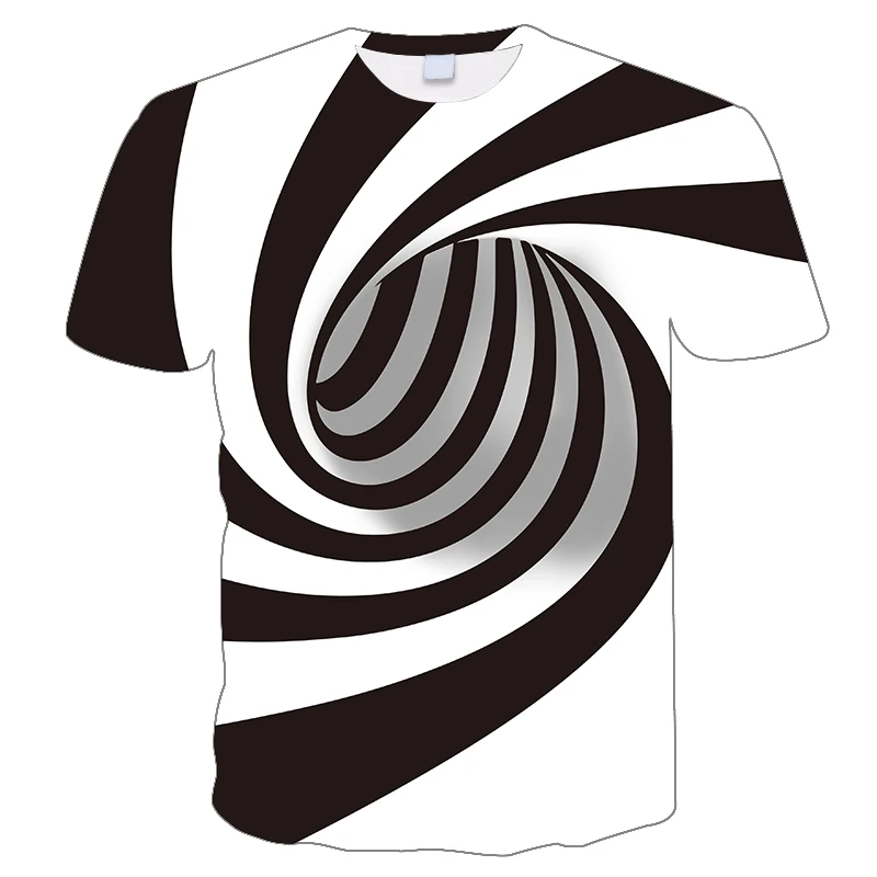 

Black and white Vortex geometry 3D printed T-shirt with short sleeves