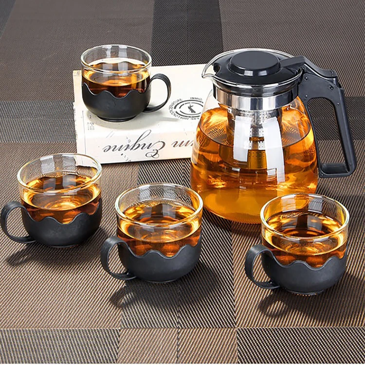 

Household clear glass teapot Creative high temperature filter teapot set with cup