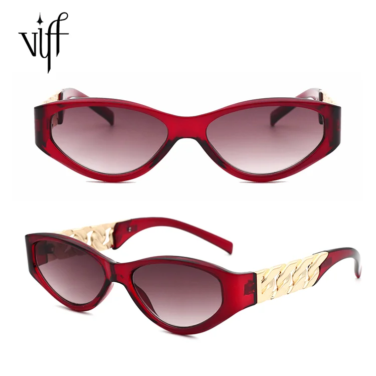 

VIFF HP18739 CAT EYE Sun Gasses Customs Logo Geometric Irregular Frame Metal Chain Temple Shades Vintage Sunglasses for Ladies