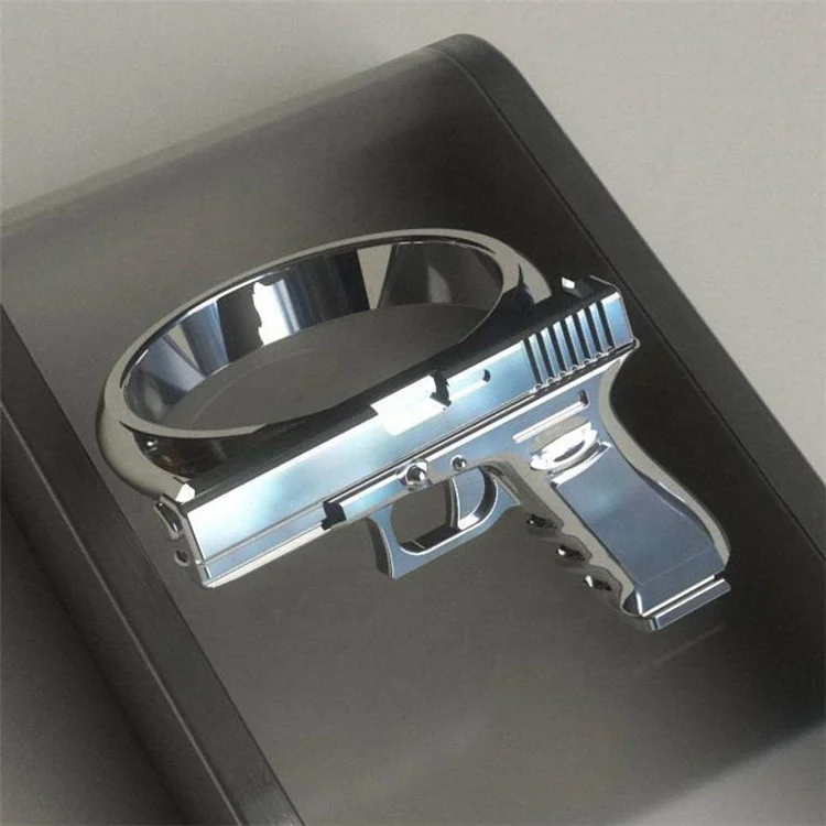 

European punk vintage design trendy fashion black gun shaped finger rings for mens accessories, Silver