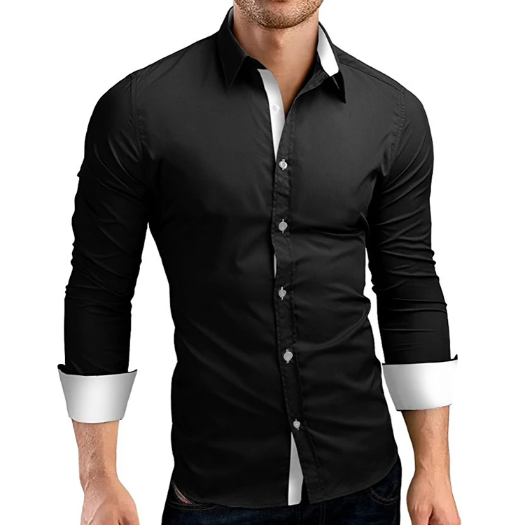 

Men Brand High Quality Long Sleeve Casual Slim Fit Black Dress Shirts, Most colors on the market can be customized