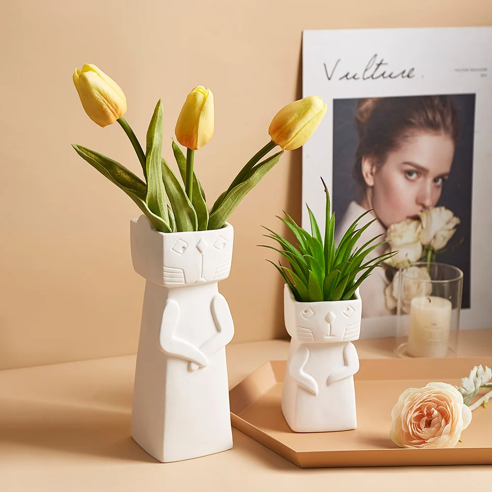 

Home Decor Cat Model Ceramic Abstract Vase For Decoration living room desktop Decorative Dried Vases white Vases For Flowers