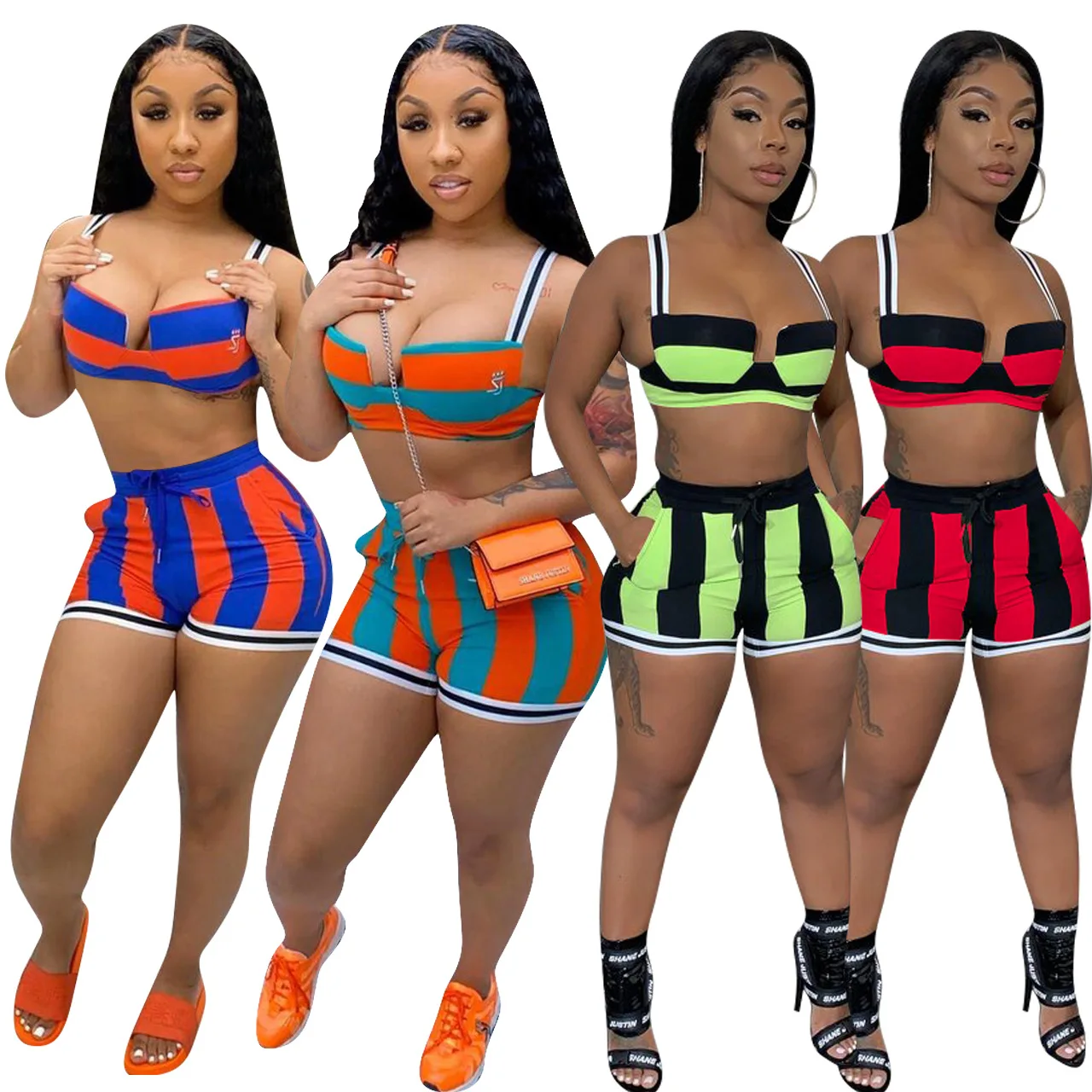 

2021 Summer Women Bandana Sets Bandage Tube Top Short Pants Two Piece Set Women Clothing, Picture shows