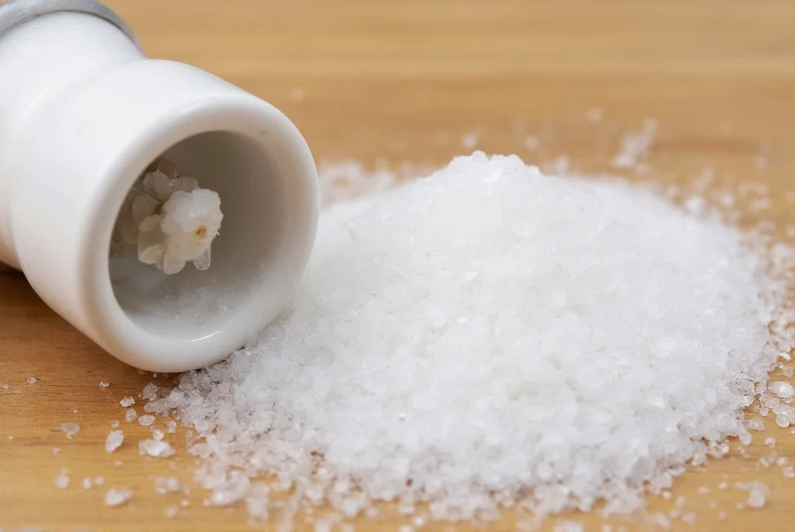 Close-up view of ceramic grinding mechanism inside salt grinder showing salt crystals being crushed to consistent particle size