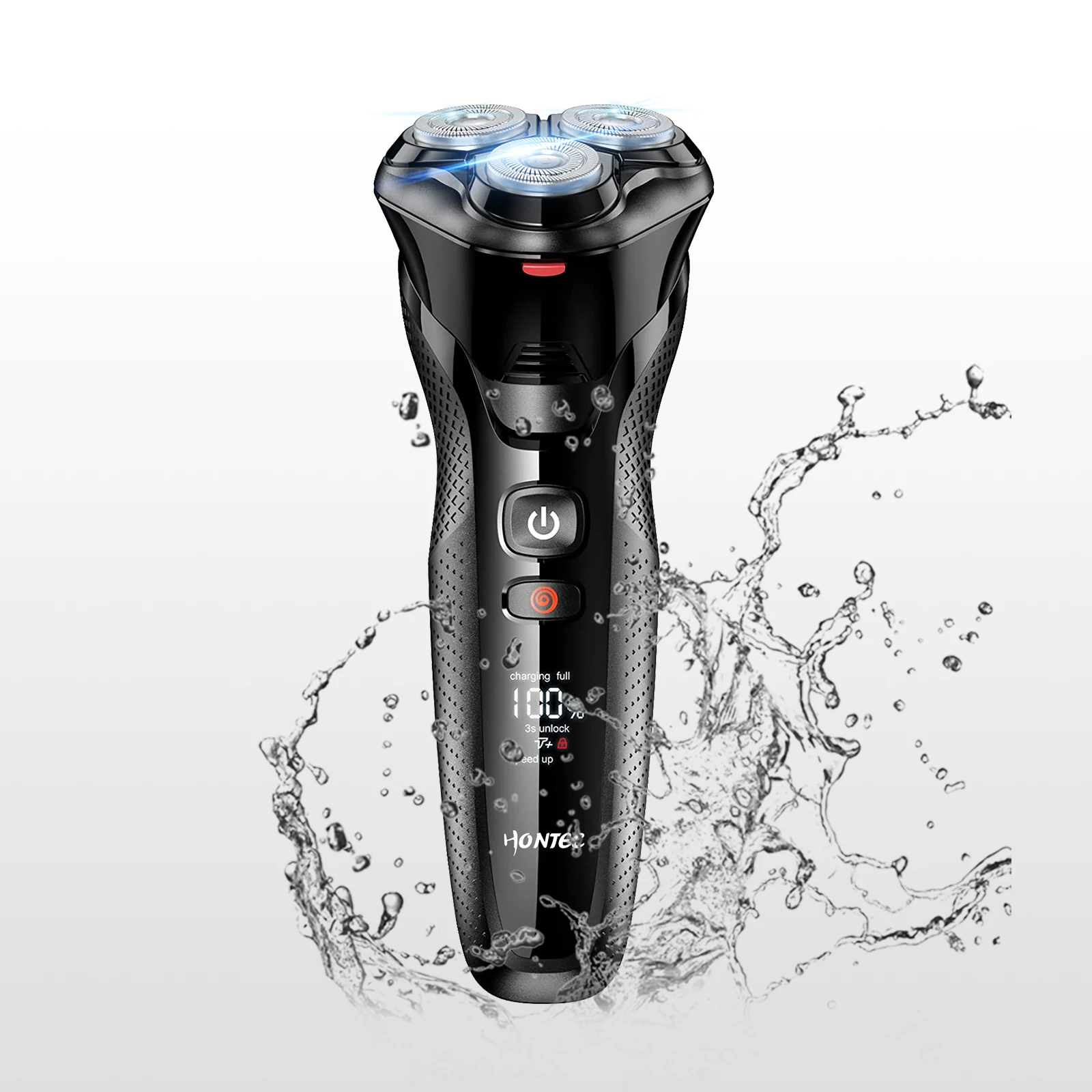 

Hontec Rotary men shaver LED digital display triple floating blades IPX6 waterproof USB rechargeable cordless electric razor