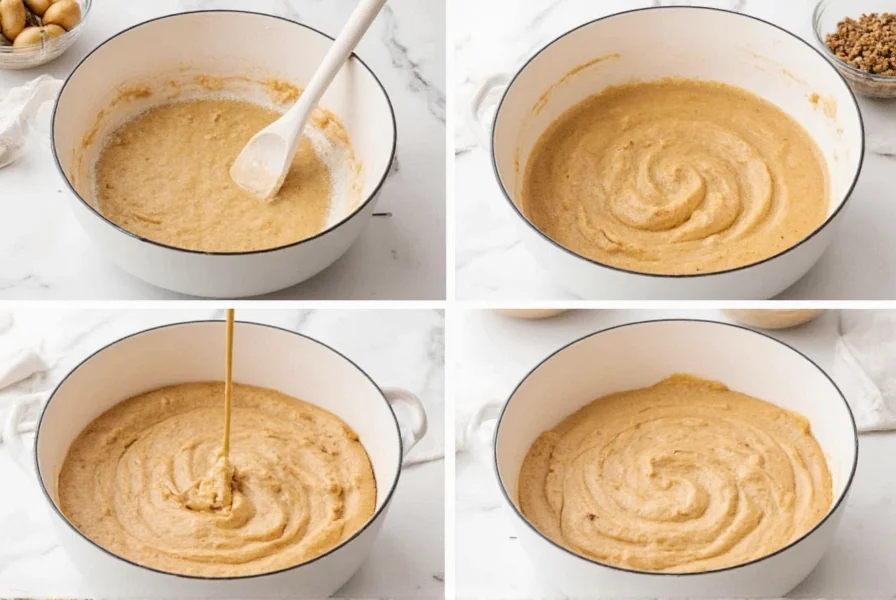 Step-by-step process showing cinnamon swirl technique in cake batter before baking