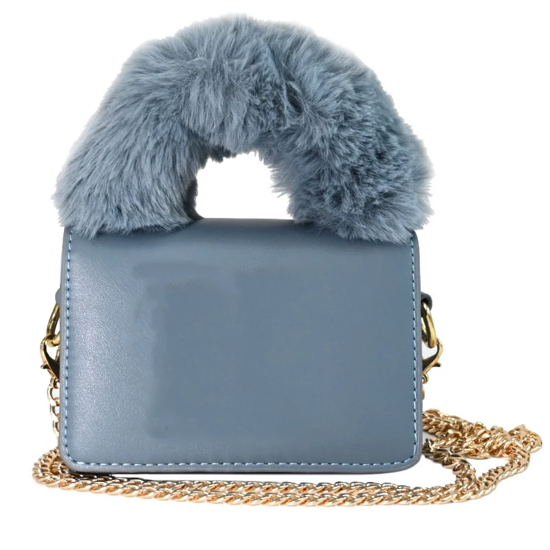 

2020 new design matching ny fur purse and hat set Chain Fur Handle warm women purses and handbags ladies Handbags