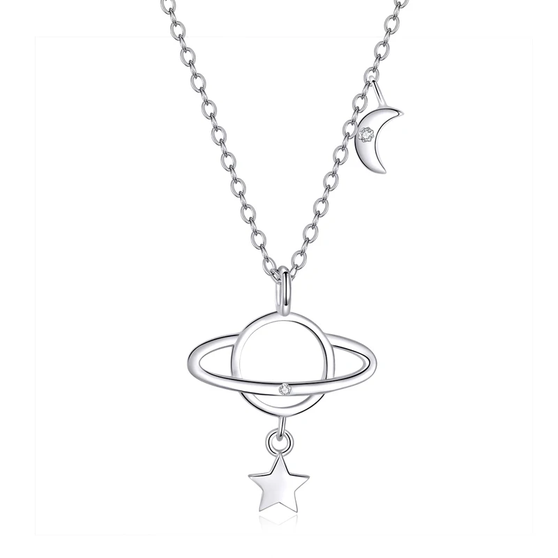 

Fashion Romantic Universe Planet Stars Design Chains Zircon Jewelry 925 Sterling Silver Necklace for Girlfriend
