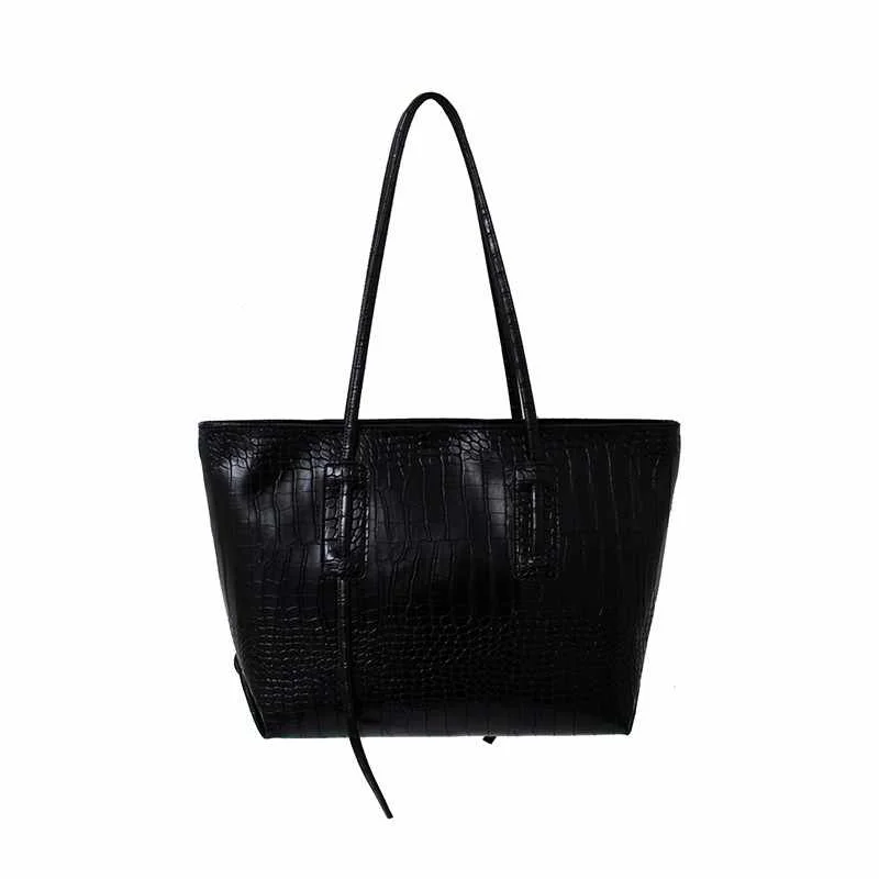 

Simple and large-capacity 4 colors fashionable crocodile pattern casual one-shoulder portable tote bag