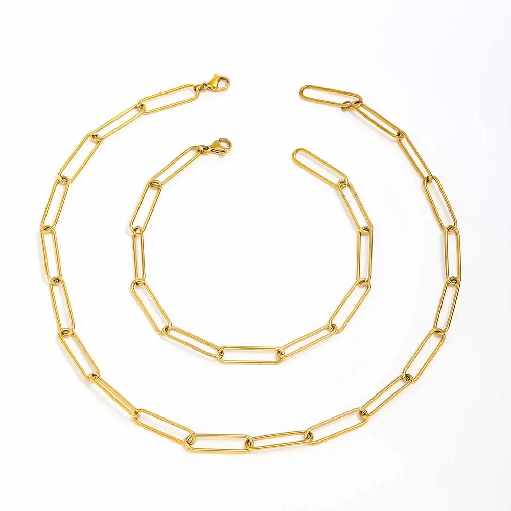 Joolim Jewelry 18K Gold Plated Paper Pin Link Necklace & Stainless Steel Bracelet Set Trendy Geometric Style for Gift Wholesale