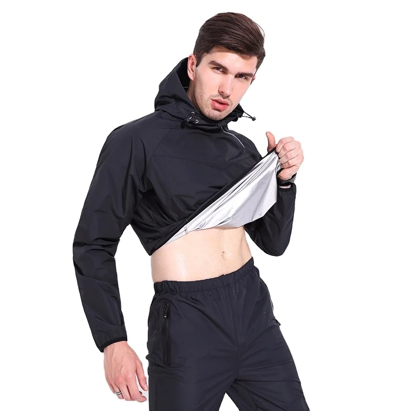

Durable Gym Fitness Long Sleeve Waterproof Windproof Design Custom Men Sauna Suit Jacket + Sweatpants Weight Loss Sweat Suits