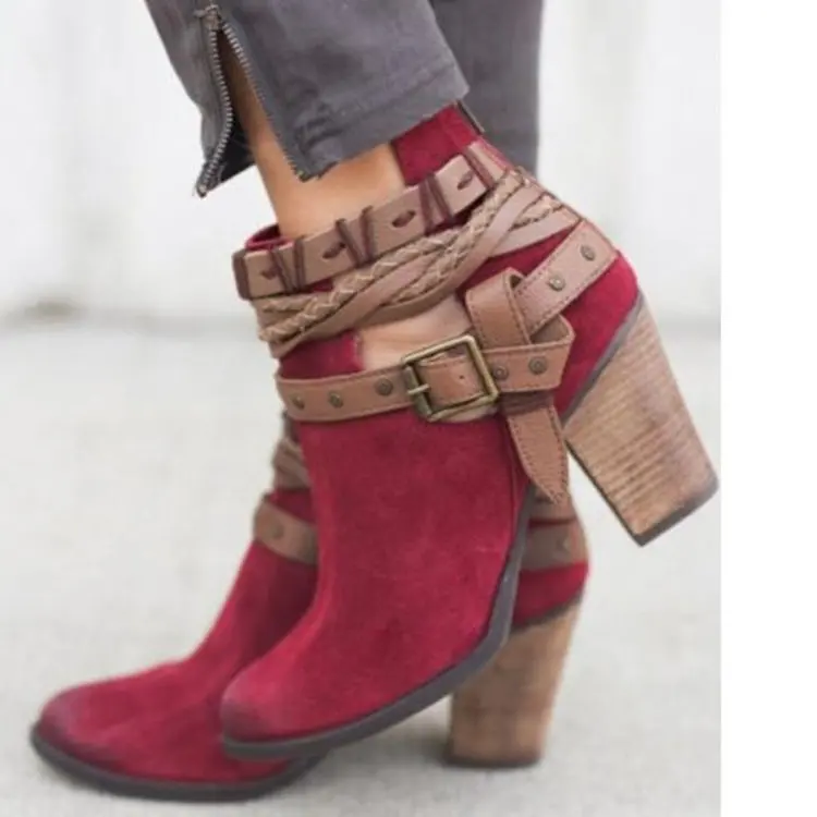 

Casual Adjustable Buckle Chunky Heel Boots, Picture showns