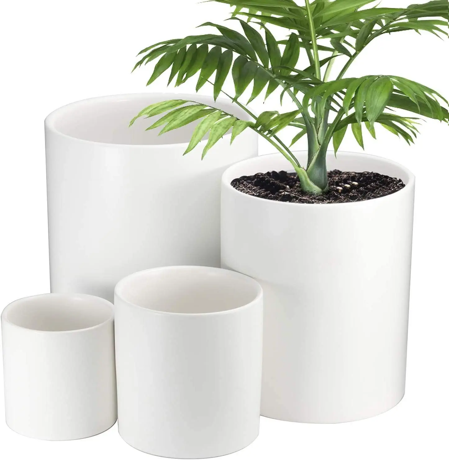 

Plant Pots 4 Set, White Ceramic Plant Pots with Drainage Hole for Succulents Plants Flowers, Black