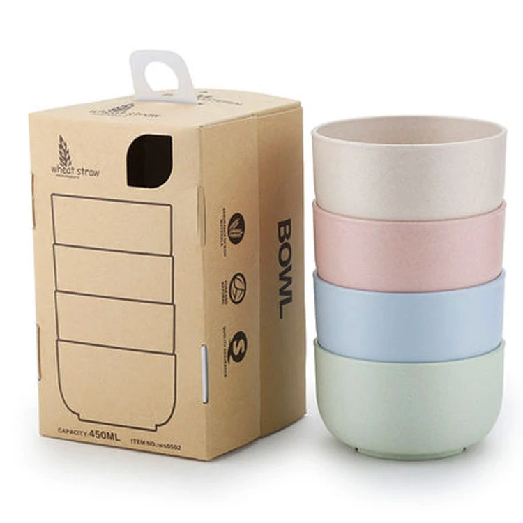 

Natural wheat straw plastic children kid cereal bowl reusable round soup salad bowl