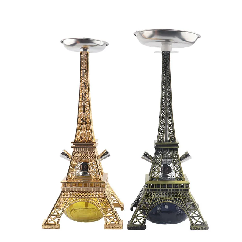 

New style multiple cheap luxurious Eiffel tower double pipe metal hookah shisha set, Picture