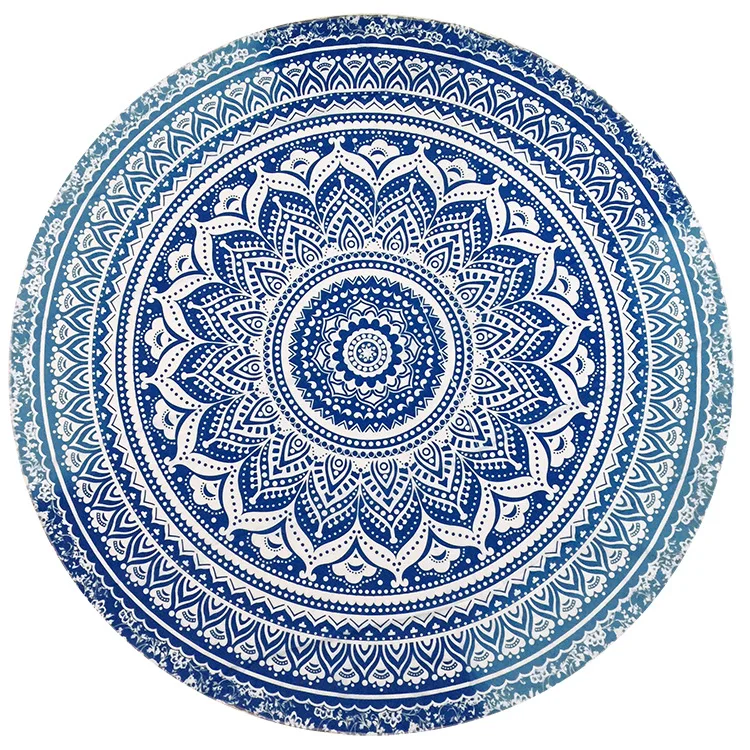 

2021 Mandala Sandproof Logo Customized Microfiber Pool Custom Round Beach Blanket