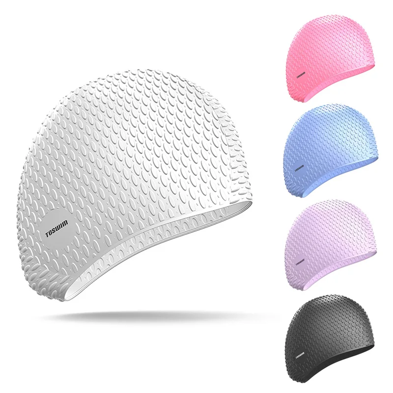 

TOSWIM ODM OEM High Quality Silicone Lady Swimming Caps Long Hair Swim Cap for Women, Black, white, pink, purple, blue