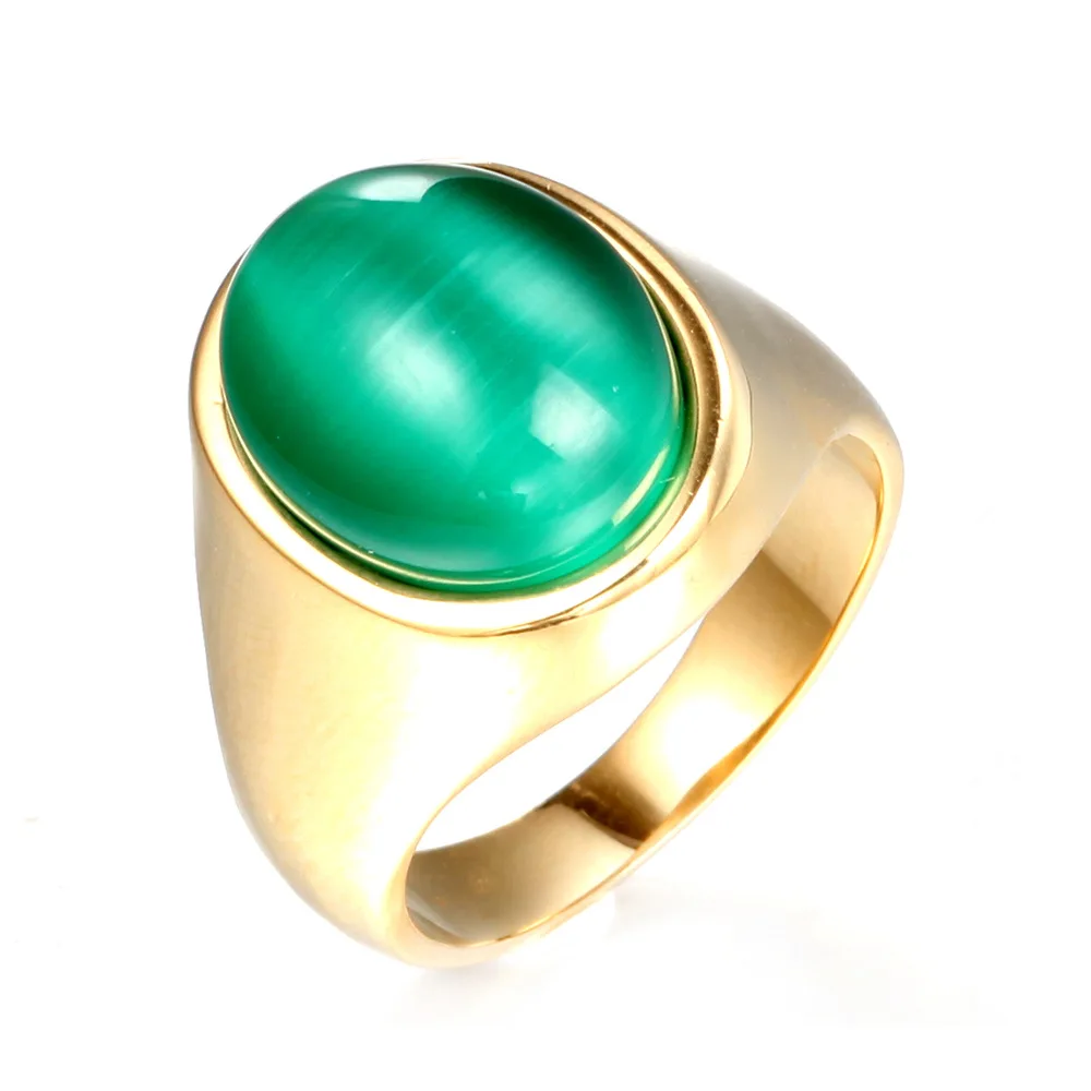 

Stainless Steel Rings Men Women Titanium Steel Green Opal Gold Ring Men's Ring