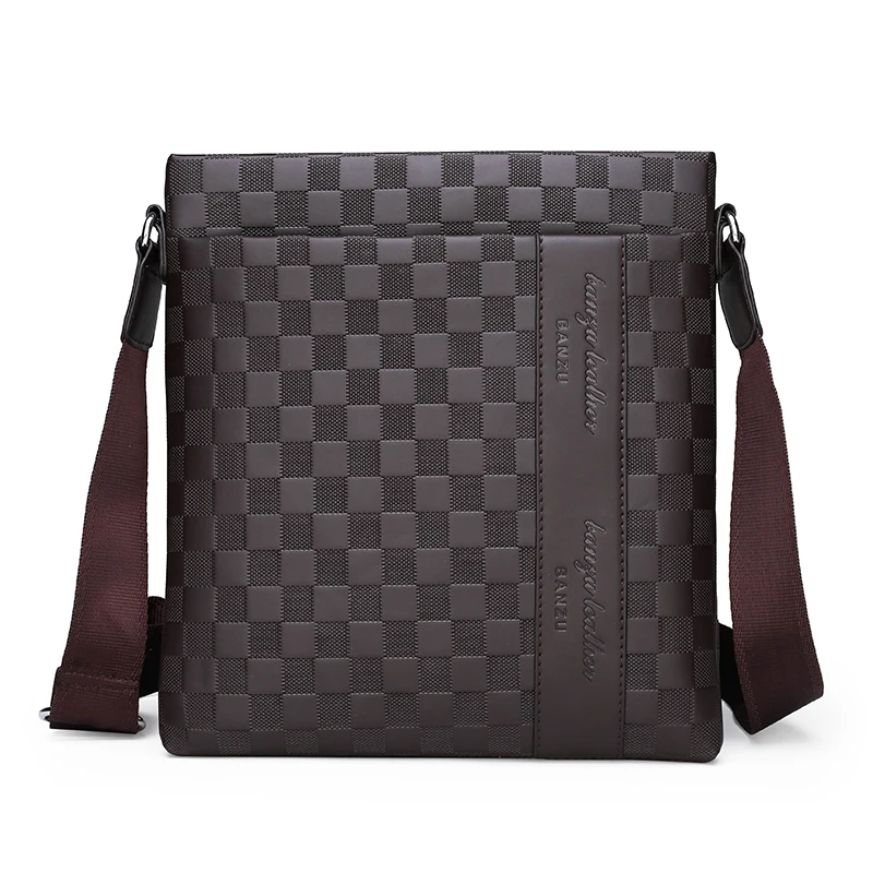 

2020 Grid line style shoulder crossbody bag for men pu leather waterproof messenger bag Carteras business leisure casual bags
