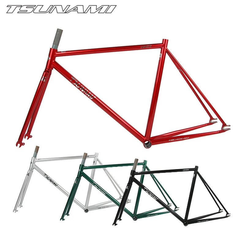 

TSUNAMI snm4130 road bike frame gray fixed gear fixie frame bike single speed track bike 700C, Black/red/green/silver.