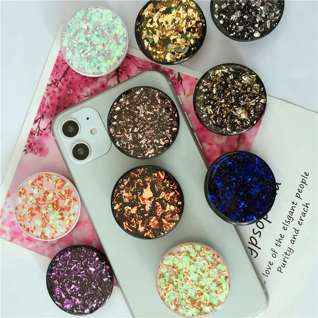 

2021 Amazon Hot Sell Mobile Accessories Holder Custom Glitter Round-shaped Fold Phone Stand Popular Socket