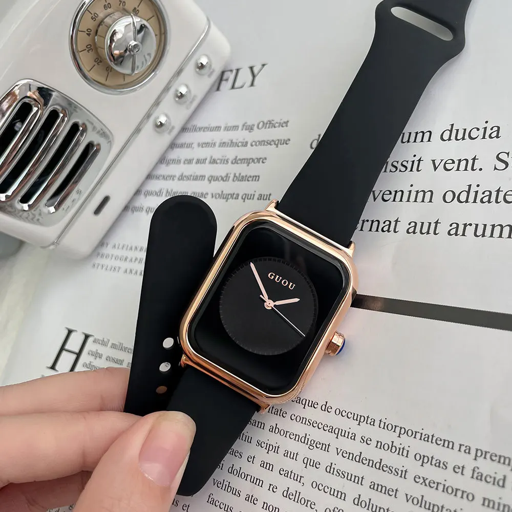 

GUOU Silicone Band Square Ladies Fashion Watch Candy Dial No scale Watches Women Wrist Quartz Watch, 8 colors