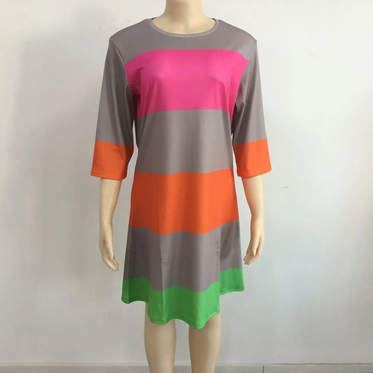 

Stylish Plus Szie Women Ladies Rainbow Striped O Neck Casual Dresses vestidos de oficina vestido de embarazadas tshirt dress