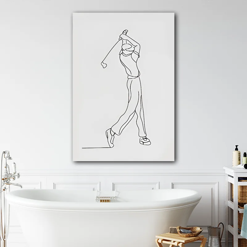 Wholesale Minimalist Golf Player Line Art Sport Print Room Decoration Athlete Playing Ball Tee Wall Art for Home Decoration