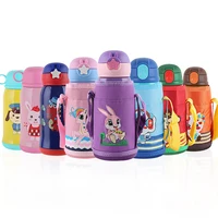 

New BPA Free Baby Drinking 304 Stainless Steel Straw Thermos Cup Portable Rope Vacuum Flask Cartoon Water Bottle