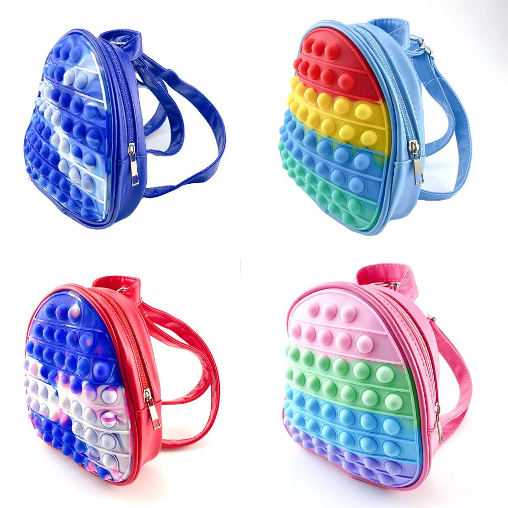 

DD292 PU Leather Push Bubble Knapsack Handbag Satchel Bag Press Sensory Bags Schoolbag Bookbags Fidget Rainbow Backpack