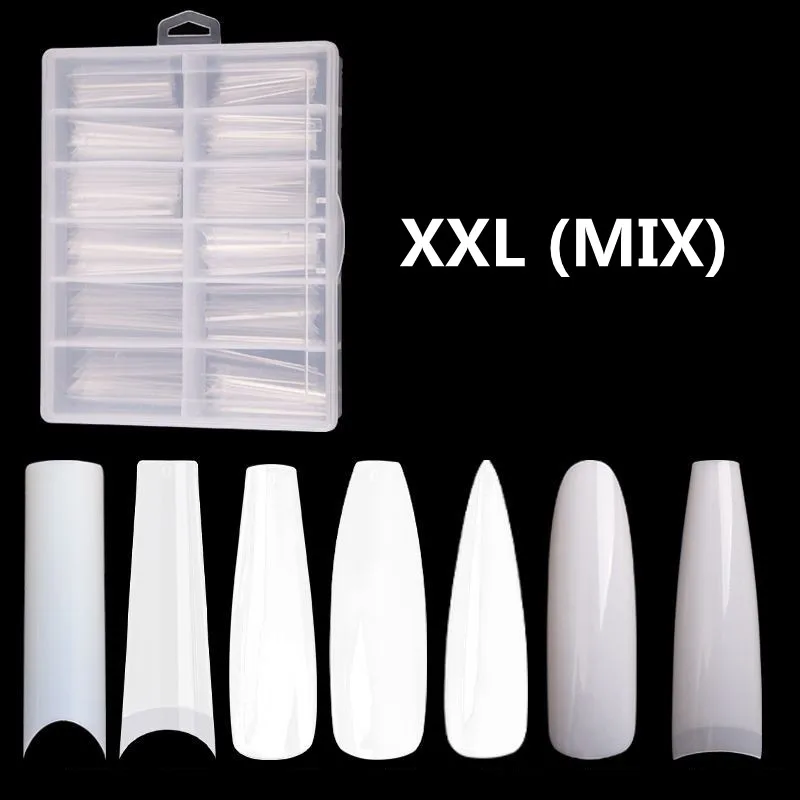 

XXL Tapered Square/Stiletto/Coffin No C Curve French Full Cover Tip Nails Extra Long Press On False Nail Tips For Wholesale, Clear,natural,white