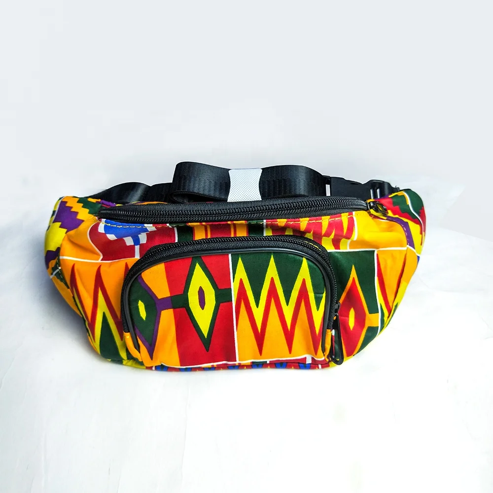 

African Print Sports Waist Bag Outdoor Phone Waist Bag Washable Wax Fabric Waist Bag, As pictures