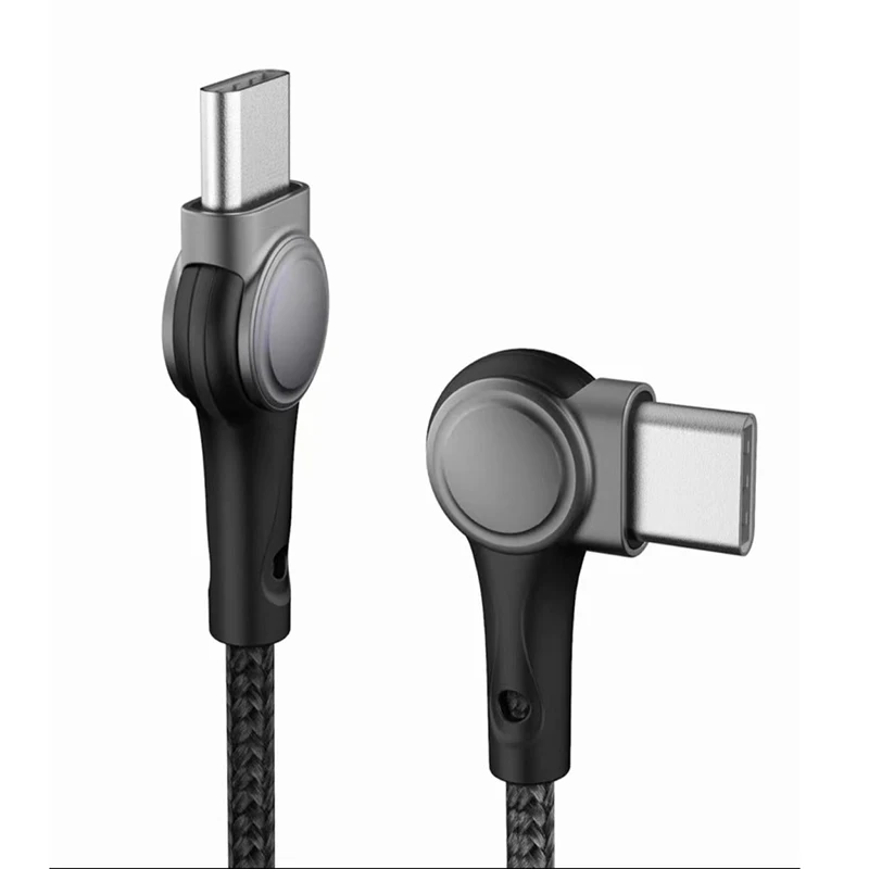 

100W 5A 180 degree free rotating data line PD fast-charging USB type c rotational data cable for Macbook Pro, Black