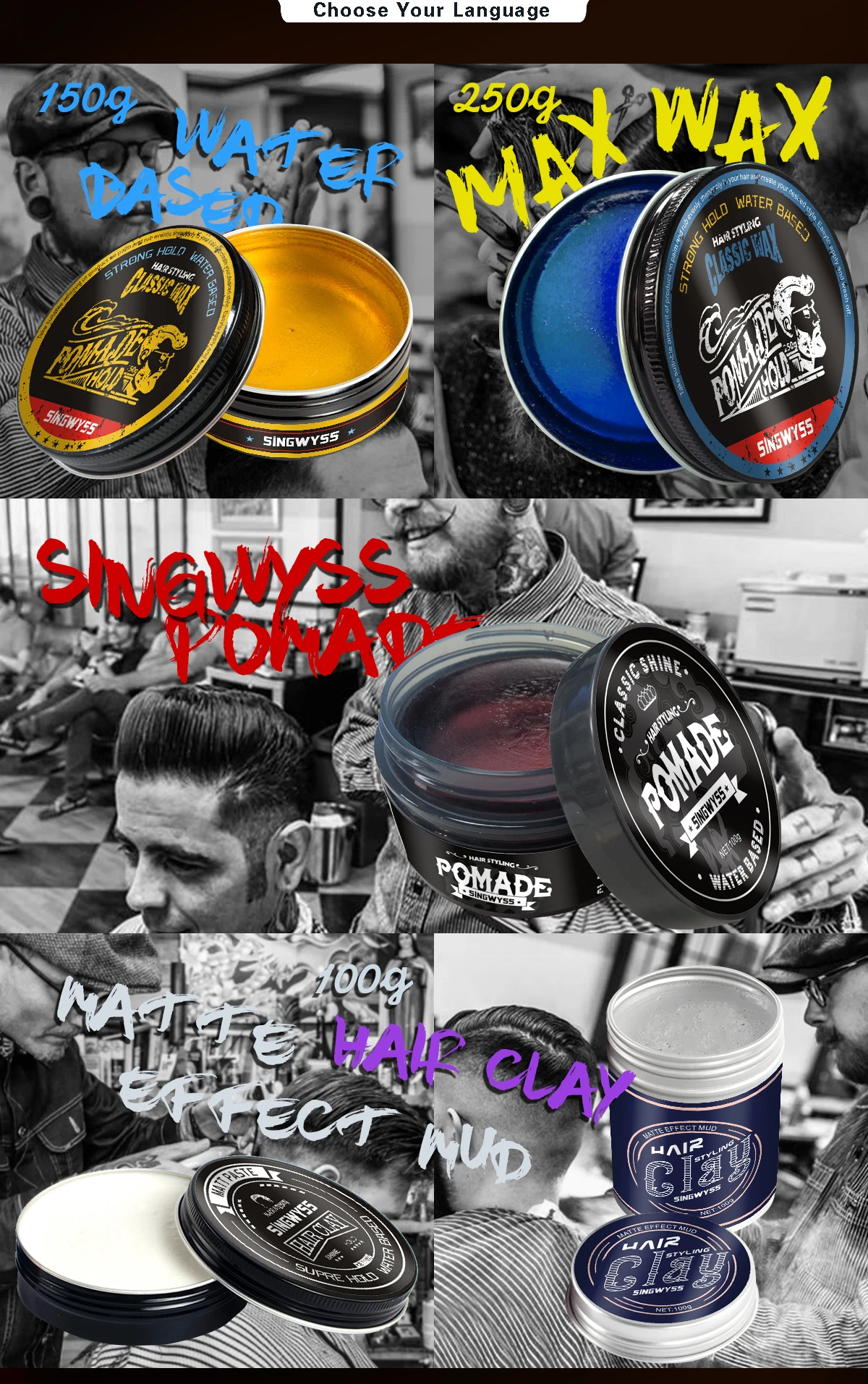 Wholesale Water Based Pomade Firm Hold Hair Wax For Men Styling Shine