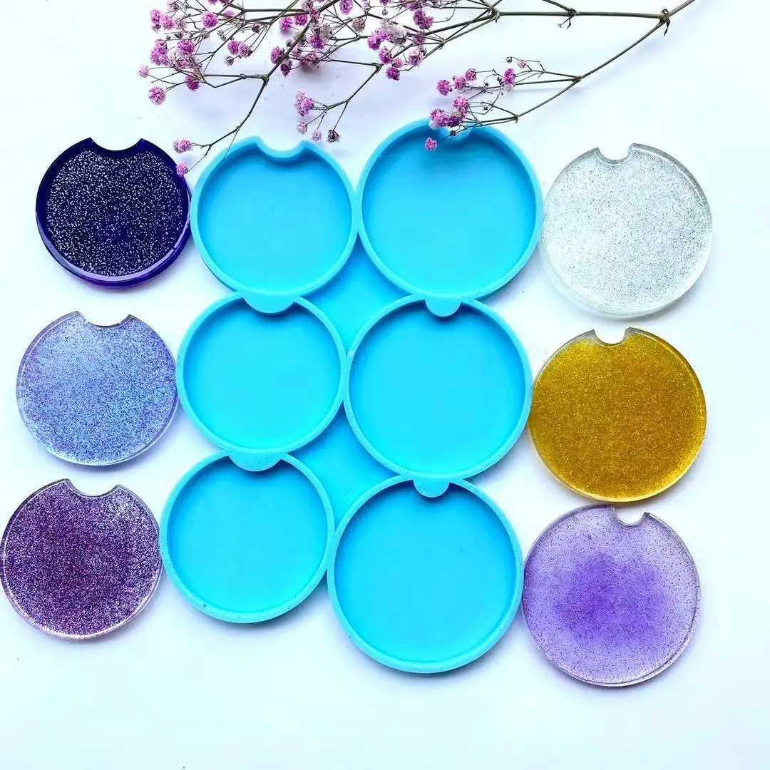 

DIY round car keychain moldes para resina coaster silicone resin molds, Blue