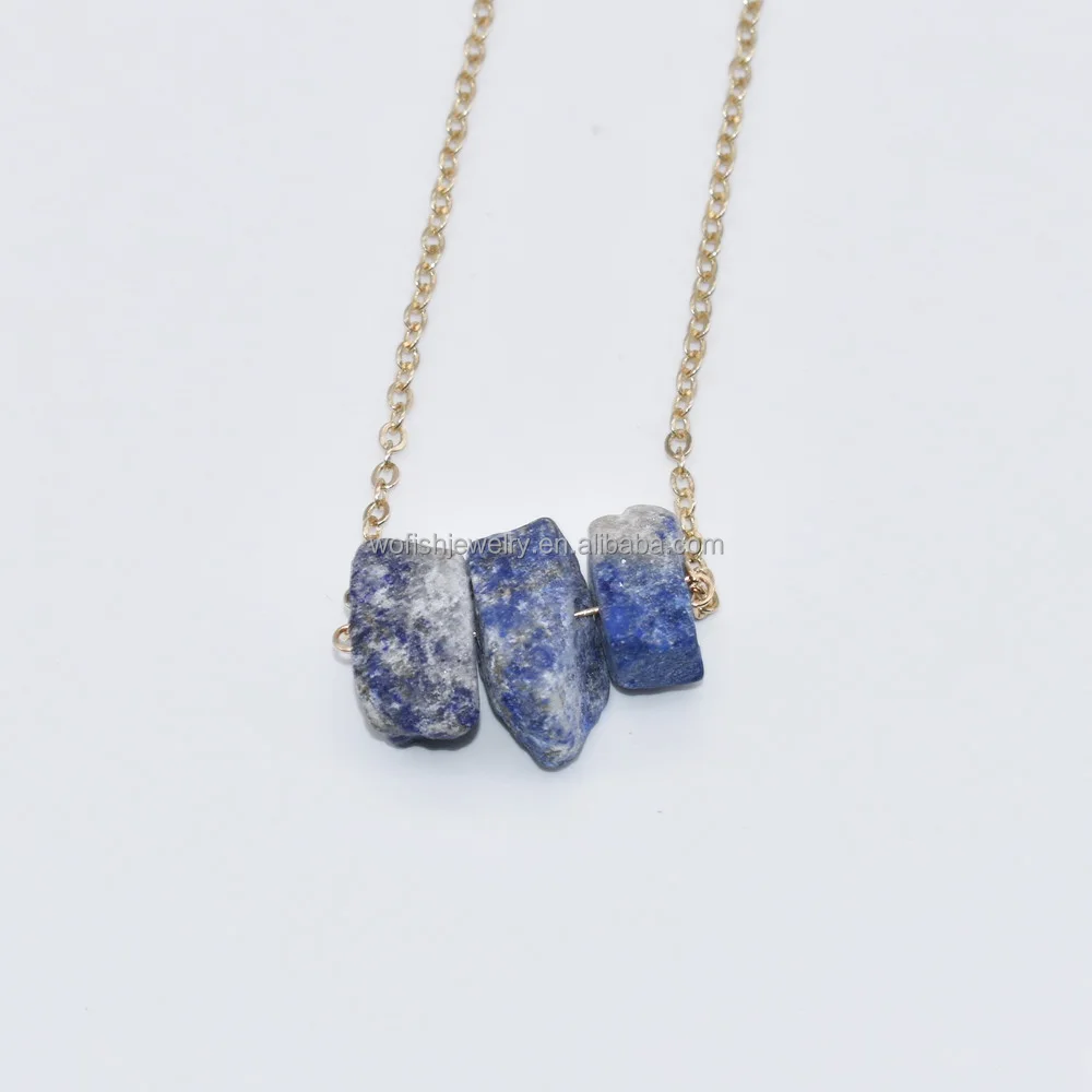 

Natural triple raw stone healring lapis crystal druzy pendant necklace Druzy Stone Crystal Jewelry, Gold