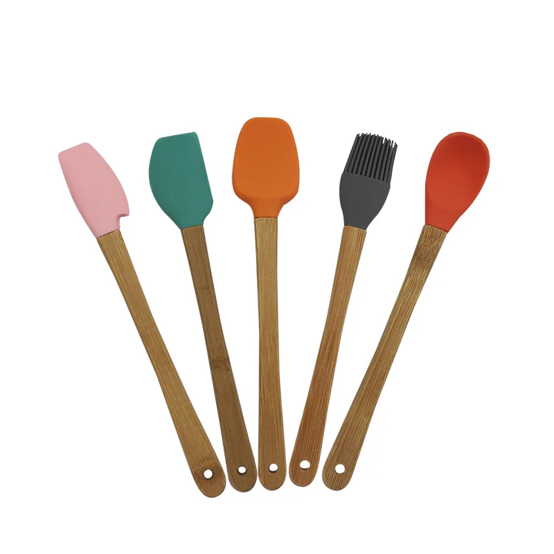 

5PCS Food Grade Silicone Kitchen Utensils Set Non-stick With Wooden Handle Cooking Tools Utensilios Kitchen Accessories Tool, Customized color