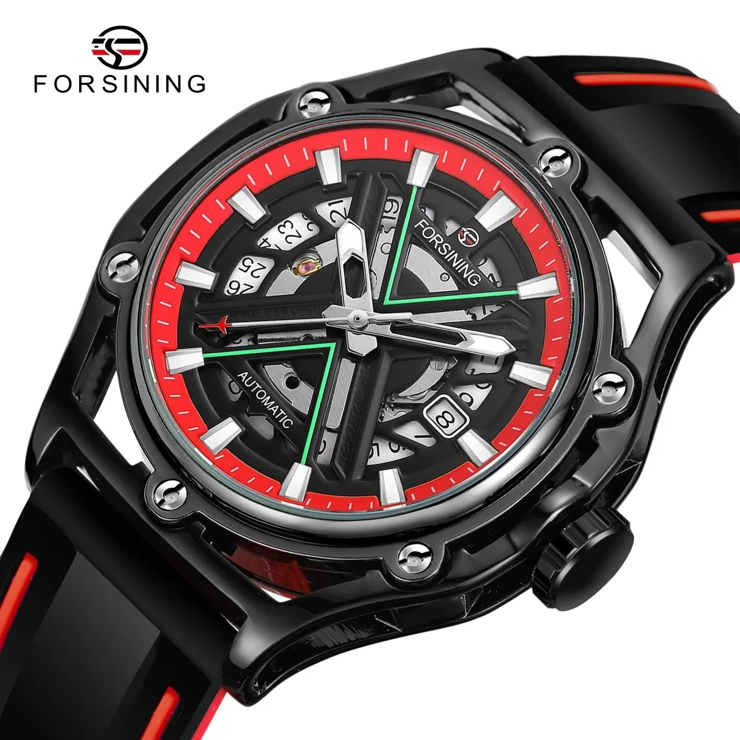 FORSINING Automatic Man Watches Waterproof Skeleton Silicone Strap Mechanical Wrist Watch Men's Fashion Watch for Men Montre