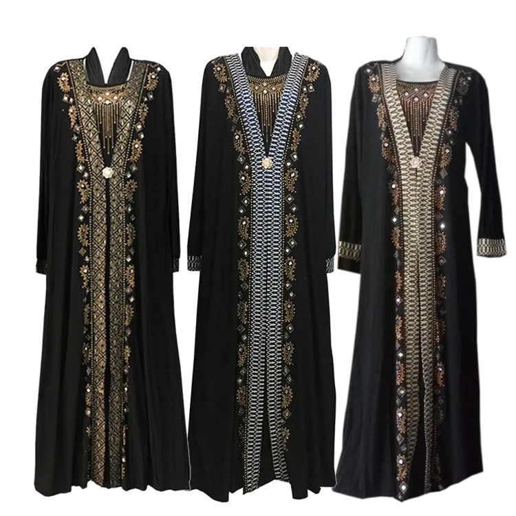 

Colorful Printing Decorative Stone Long Sleeves With Pants Sets Women Abaya, Black