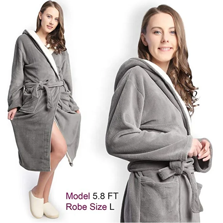 
Home Custom Bath Robe Spa Hooded Thick Pajamas Women Plush Flannel Bathrobe 