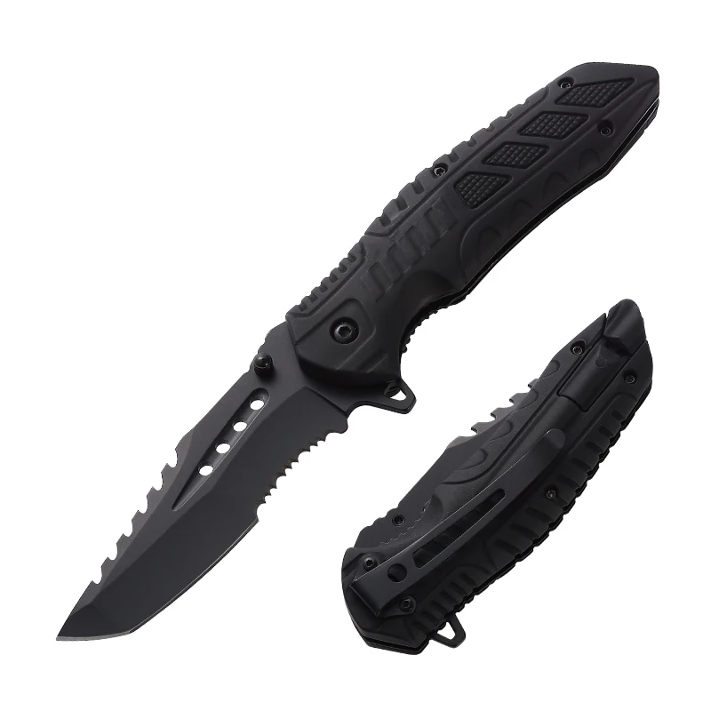 

Black Outdoor Camping Knife Bushcraft Folding Tactical Paracord Survival Military Knife Pocket Knife Hunting With Fire Starter