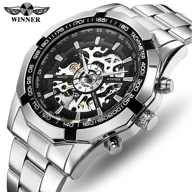 

WINNER 246 watches men wrist automatic watches Fashion Dress Silver With Stainless Steel Band Smart High quality and low price