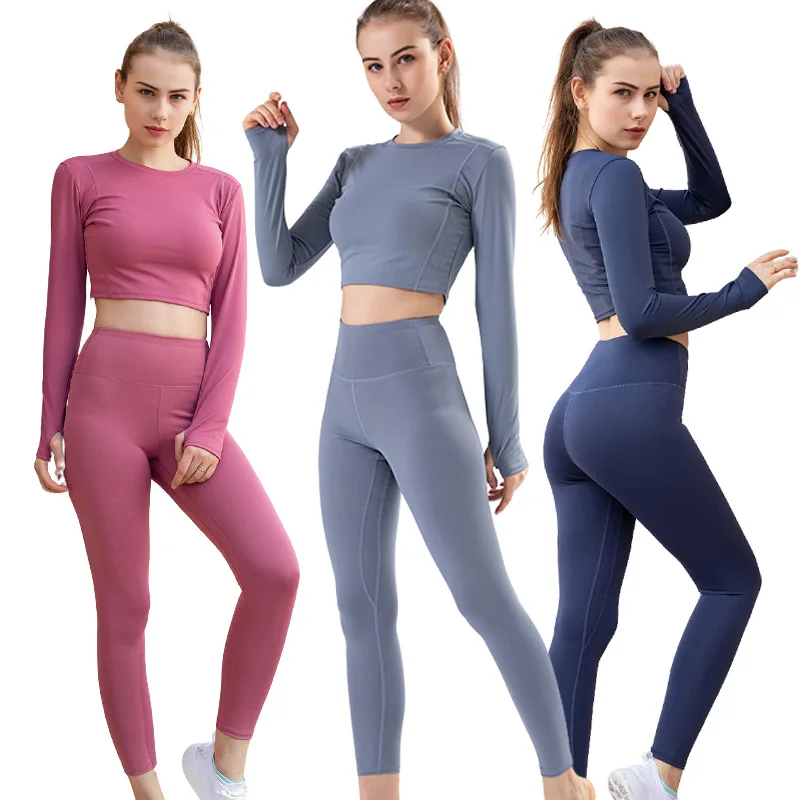 

Women's high quality fitness active clothing running training gym suit 2 pieces set yoga workout sets plus size, 6 colors