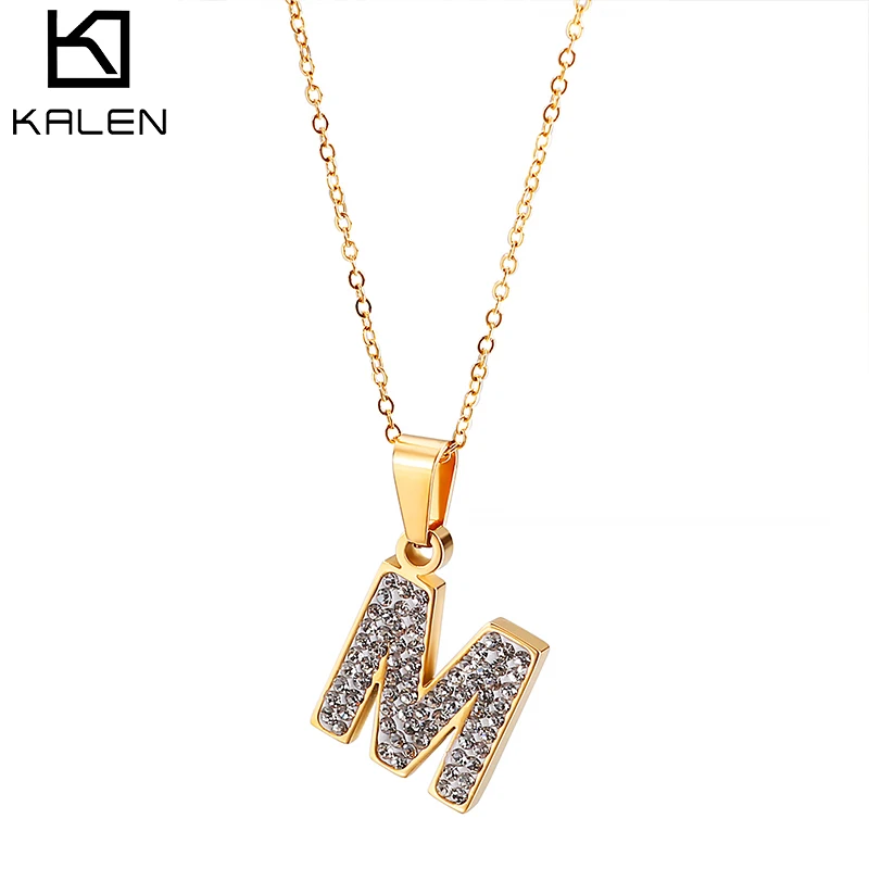 

Fashion Cheap Stainless Steel Chain Necklace Jewelry Alphabet Pendant Zircon Necklace, Gold/silver