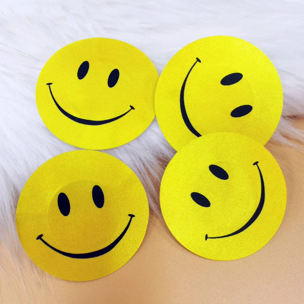 

Satin Boob Sticker Smile Face Sexy Girl Round Breast Pasty Custom Nipple Pasties Adhesive Cute Nipple Covers Disposable, Yellow