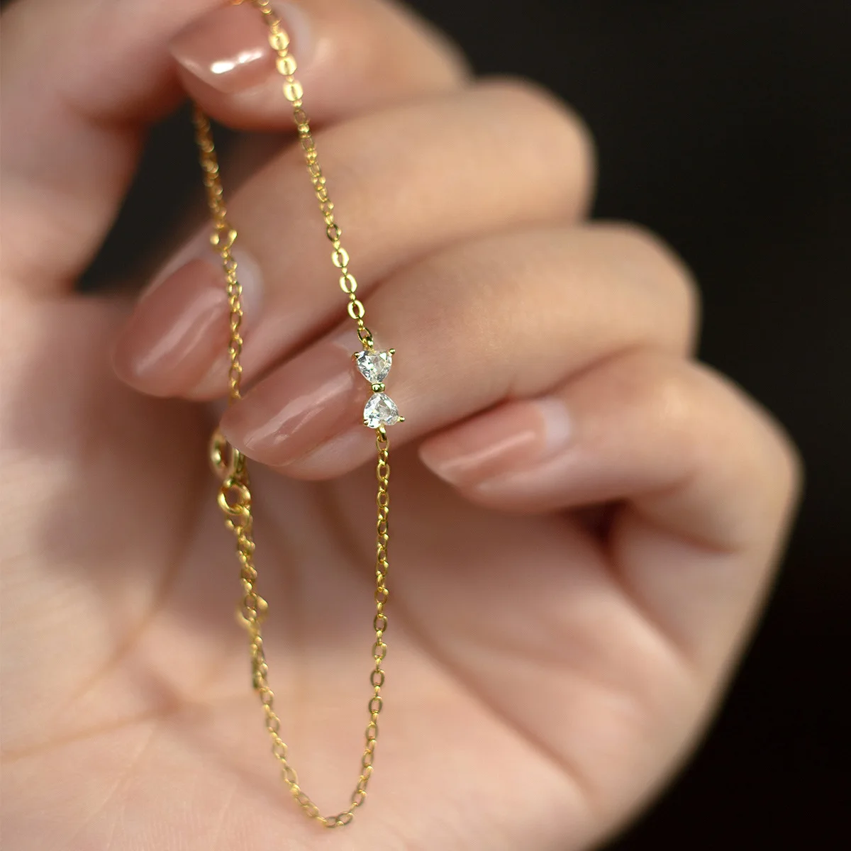 Fashion Jewelry Japanese Style 18k Gold Plated S925 Sterling Silver Bracelet Chain Women Bow Knot Zircon Bracelet Jewelry Ladies