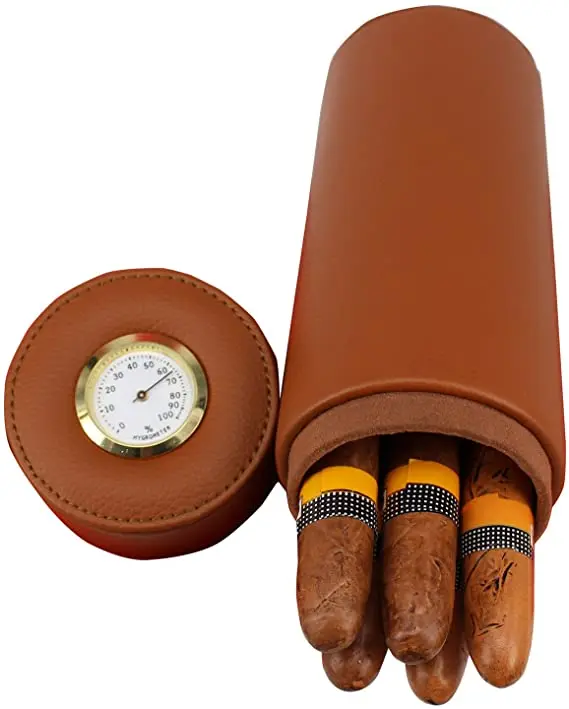 

Hotsale Popular Cedar Wood Lined Portable Travel Leather humidors cigar cases, Black brown ,accept oem
