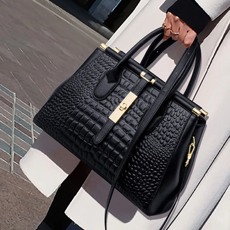 

Fashion trend black alligator hand bags ladies new style crocodile bag genuine leather crossbody bags women handbags ladies