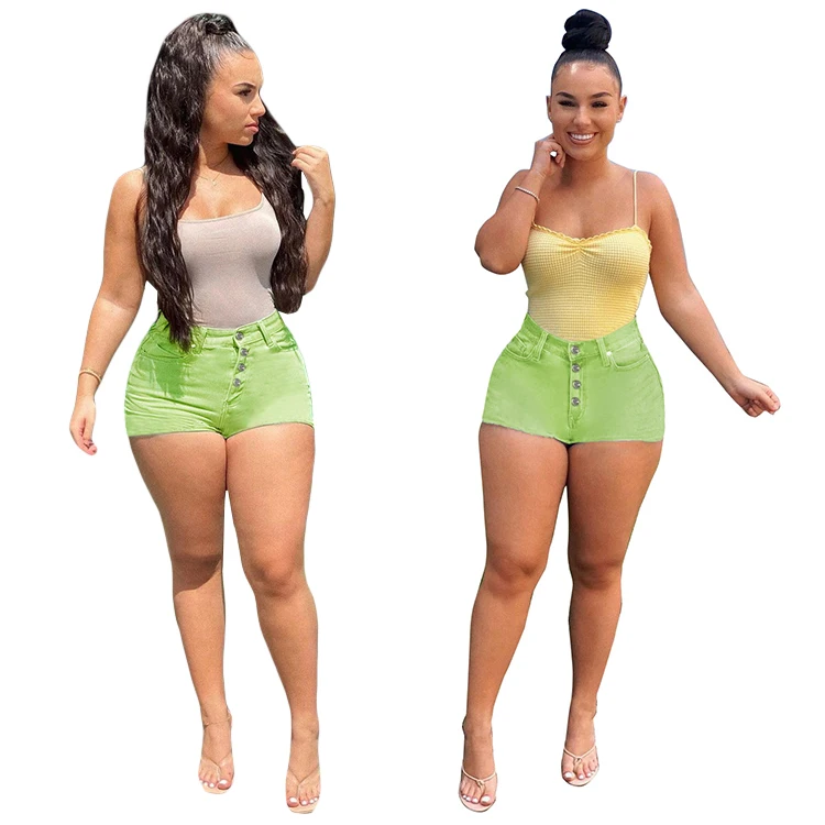 

summer ladies high waist and slim green booty jeans bodycon denim short
