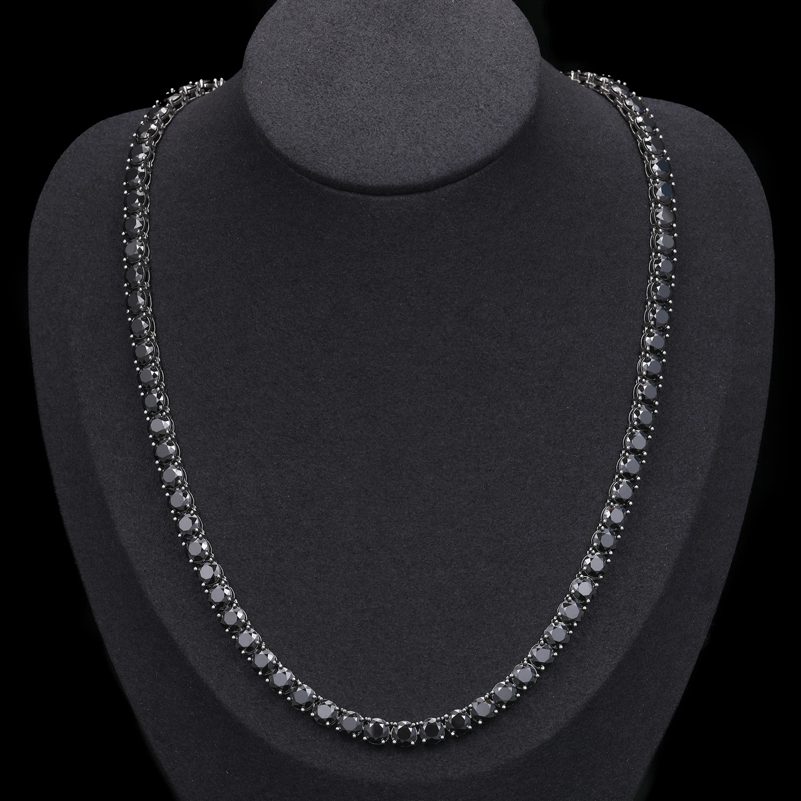 

New Trendy Custom 5mm 925 Sterling Silver Black VVS Moissanite Diamond Clustered Tennis Chain Necklace For Men Women